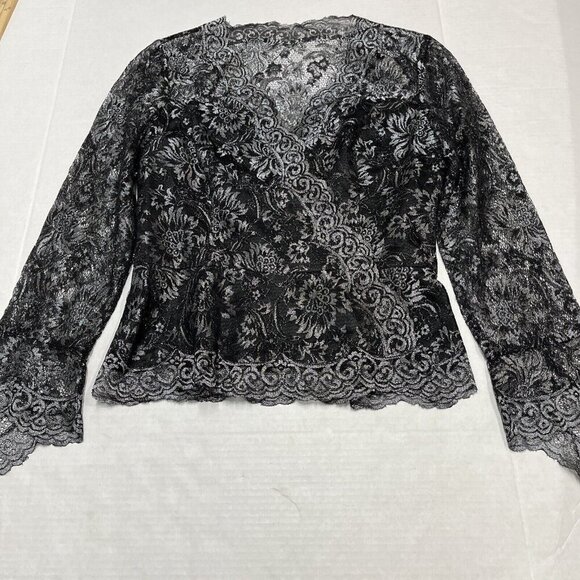 Vintage Vie By Victoria Top Womens 6 Black Silver Metallic Babydoll Whimsigoth - Picture 3 of 8